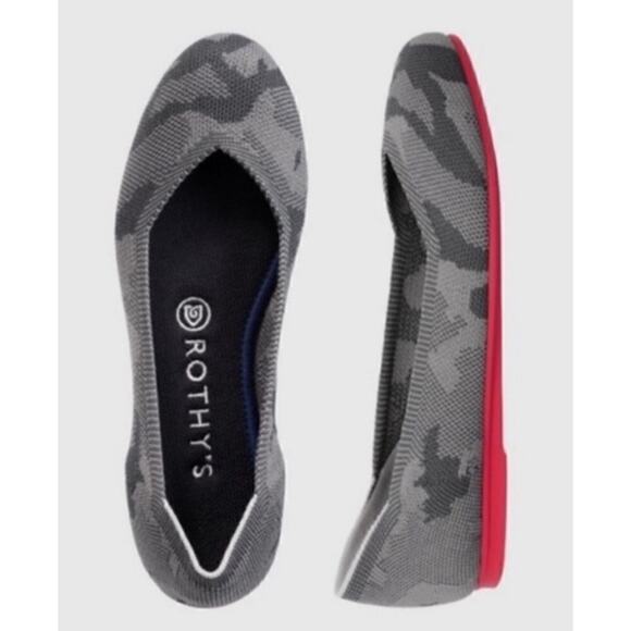 ROTHY'S The Flat Grey Camo Shoes Womens 8.5 Retired Red Sole Ballerina Rare - Picture 1 of 6